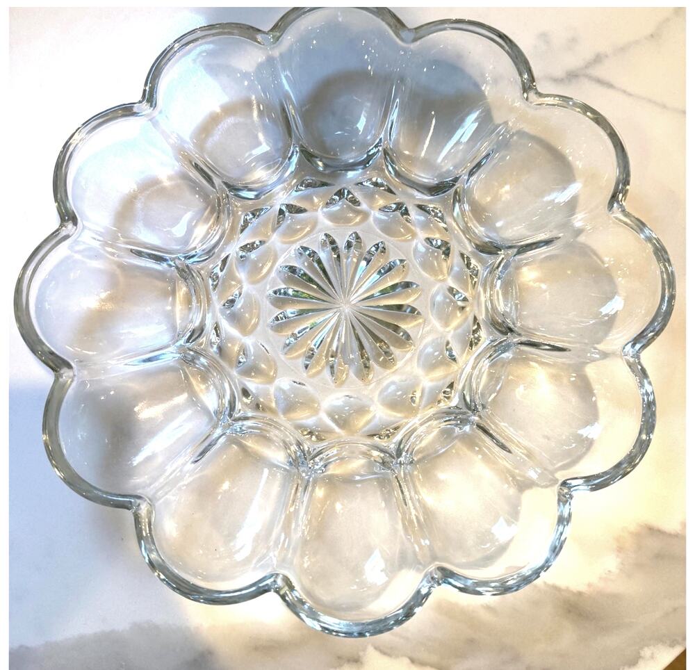 Vintage Anchor Hocking Fairfield Pattern Glass Deviled Egg Plate 10”